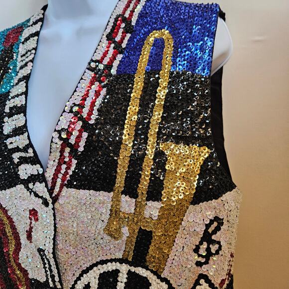 Vintage JC Music Themed Sequin Vest Size M Made In USA 001 Novelty Teacher - Picture 2 of 9